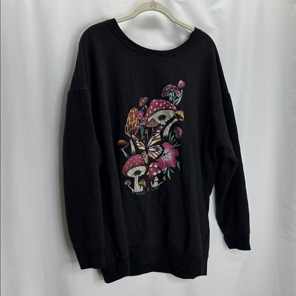 Torrid super soft  Black Sweater with Colorful Mushroom and Butterfly Design